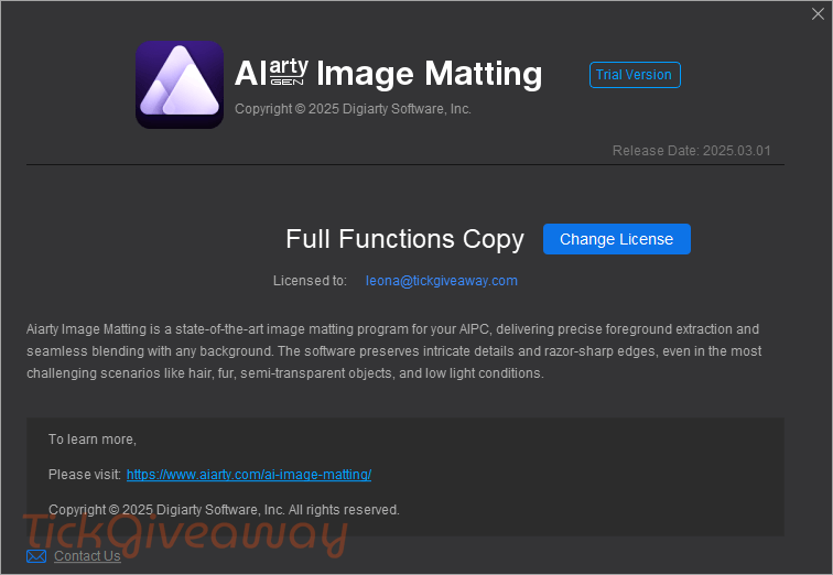 get aiarty image matting free key