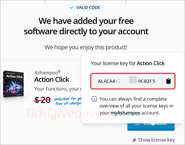 get ashampoo action click key free get ashampoo action click key free