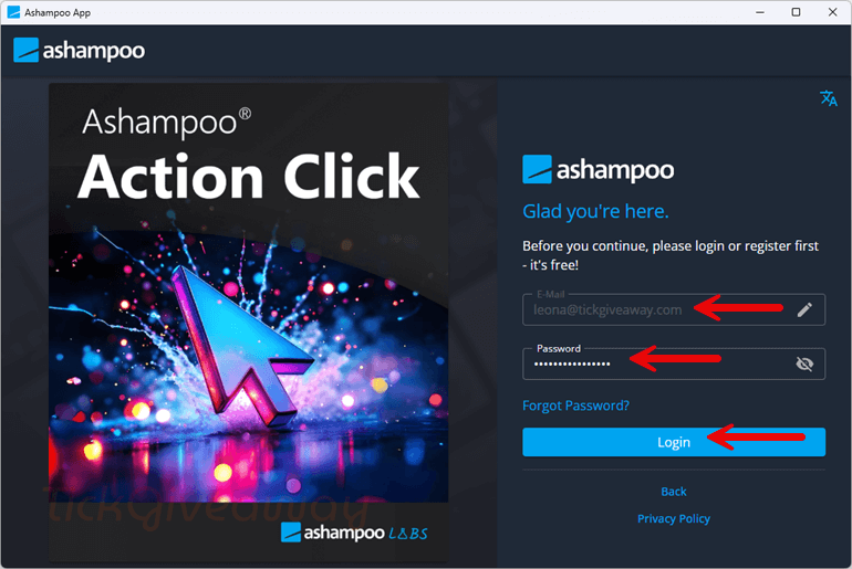 login ashampoo action click free login ashampoo action click free