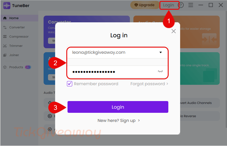 login tuneber audio converter
