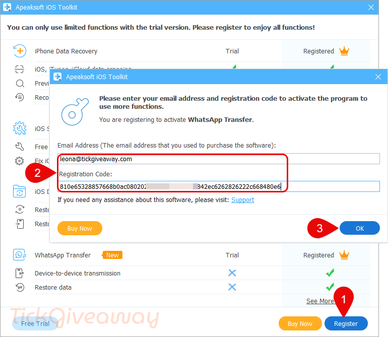 register apeaksoft whatsapp transfer code