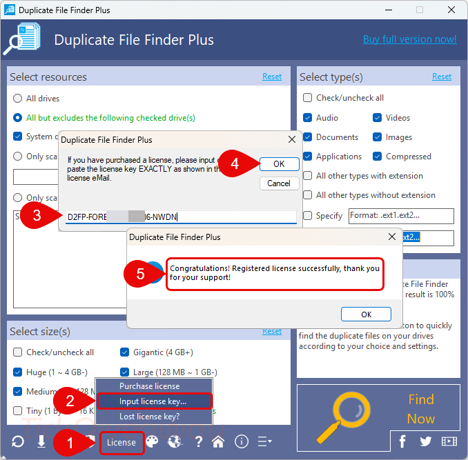 activate duplicate file finder plus code