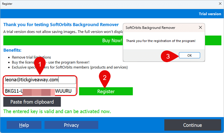 activate softorbits photo background remover key