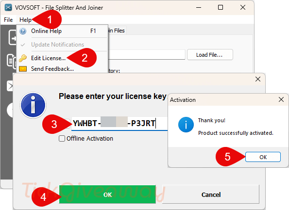 activate vovsoft file splitter and joiner code