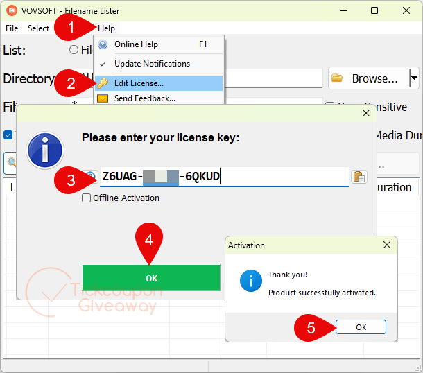 activate vovsoft filename lister key