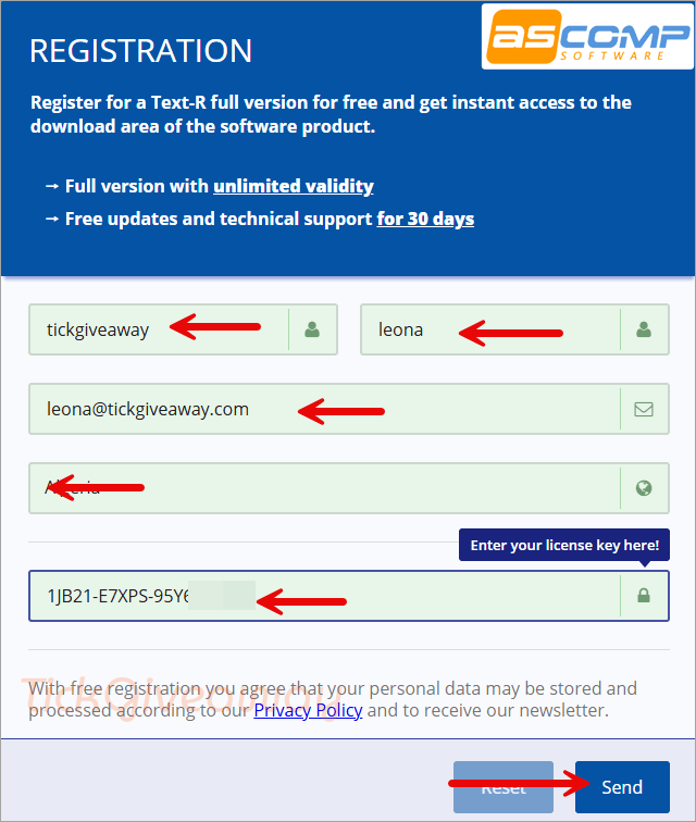 ascomp text r pro giveaway page