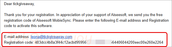 get aiseesoft mobiesync code