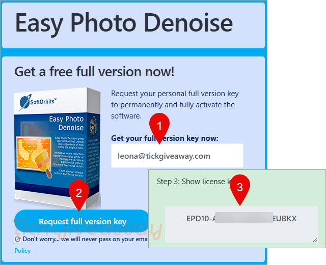 get softorbits easy photo denoise code