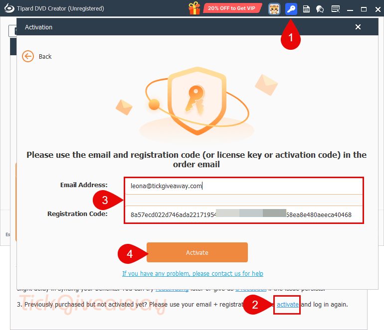 register tipard dvd creator code