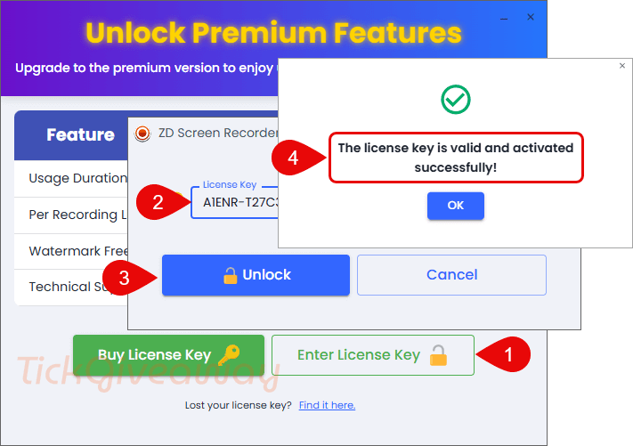 register zd screen recorder code