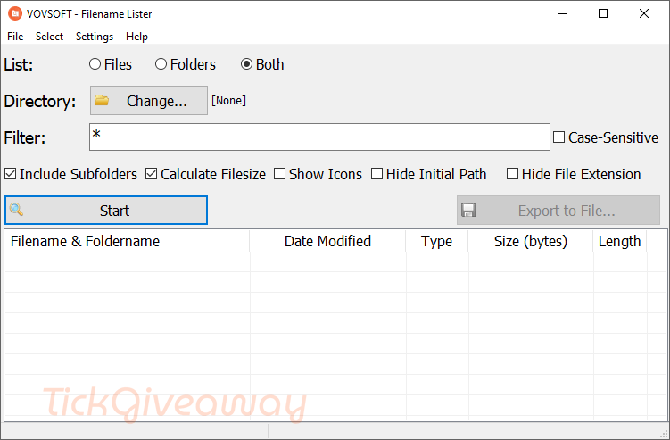 Vovsoft Filename Lister