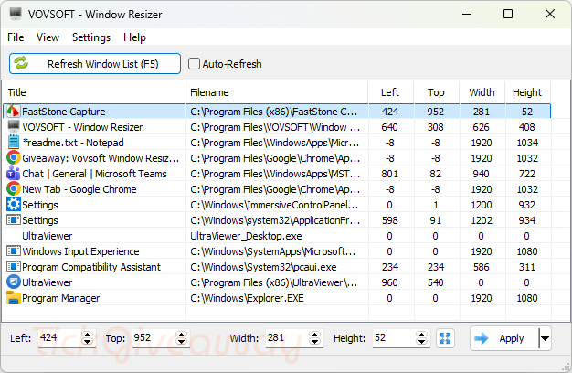 vovsoft window resizer main screenshot free Vovsoft Window Resizer