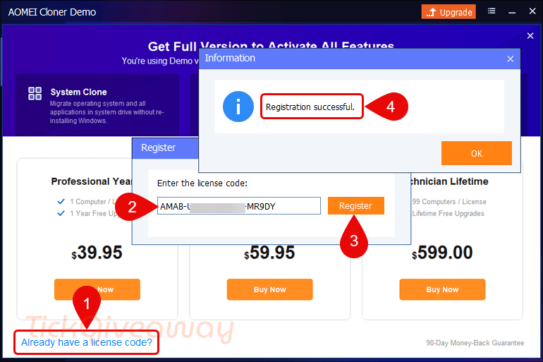 activate aomei cloner pro code