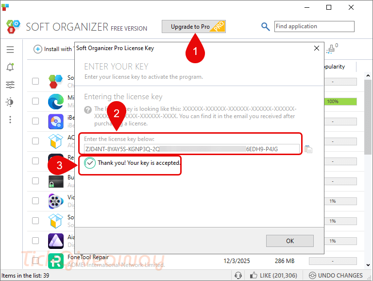 activate soft organizer pro key