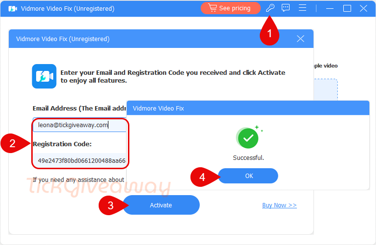 activate vidmore video fix code
