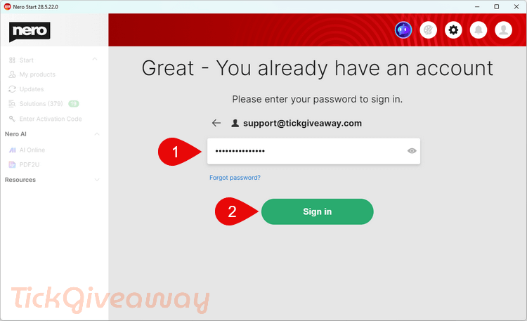 login account to activate nero platinum suite se
