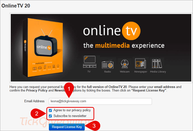 request onlinetv plus license