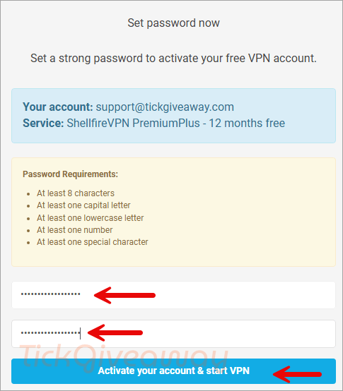 set shellfire vpn premium plus password