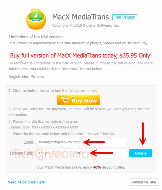 activate macx mediatrans code