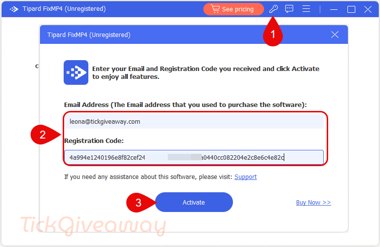 register tipard fixmp4 code