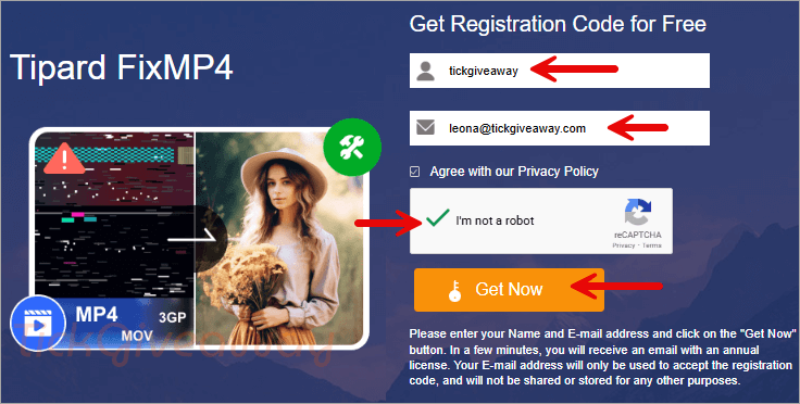 tipard fixmp4 giveaway page
