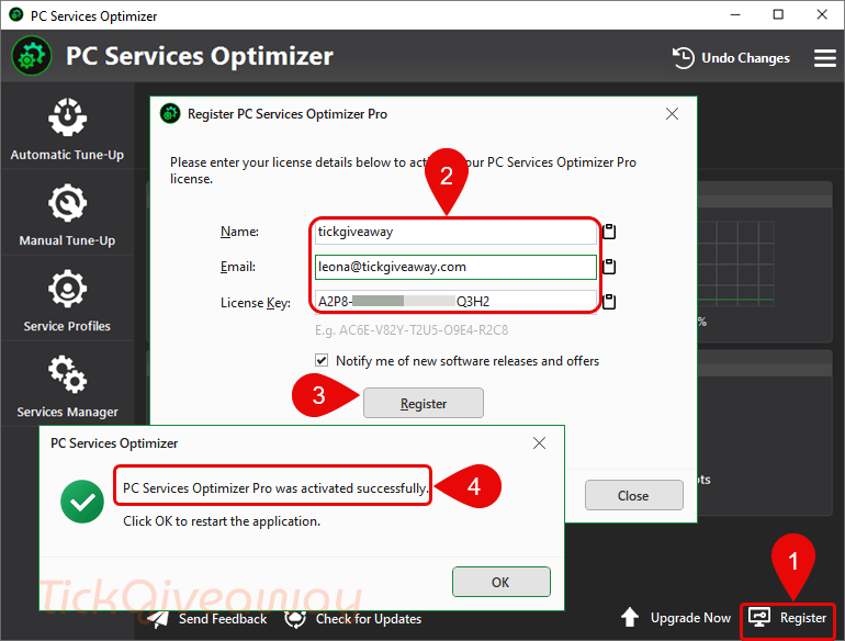activate pc services optimizer pro code