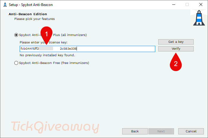 activate spybot anti beacon key
