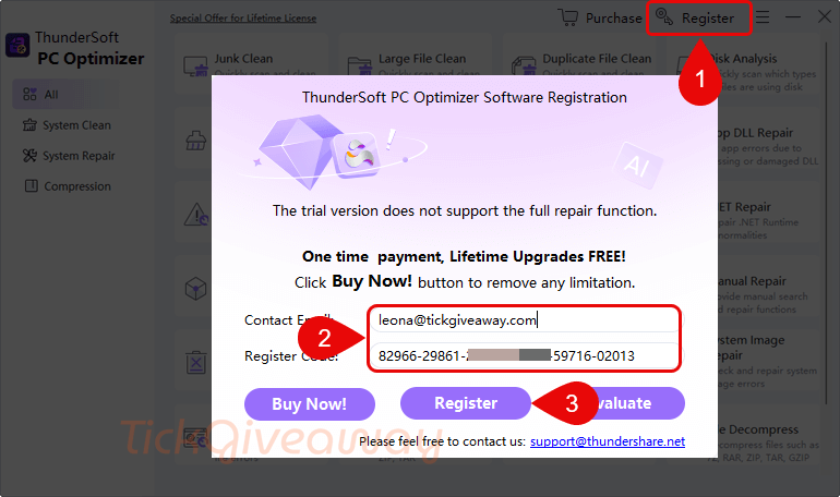 activate thundersoft pc optimizer code