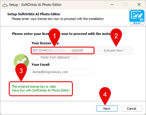 enter softorbits photo editor pro code