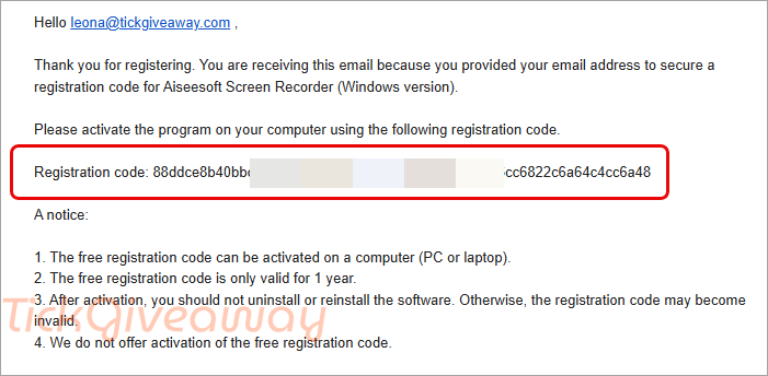 get aiseesoft screen recorder code