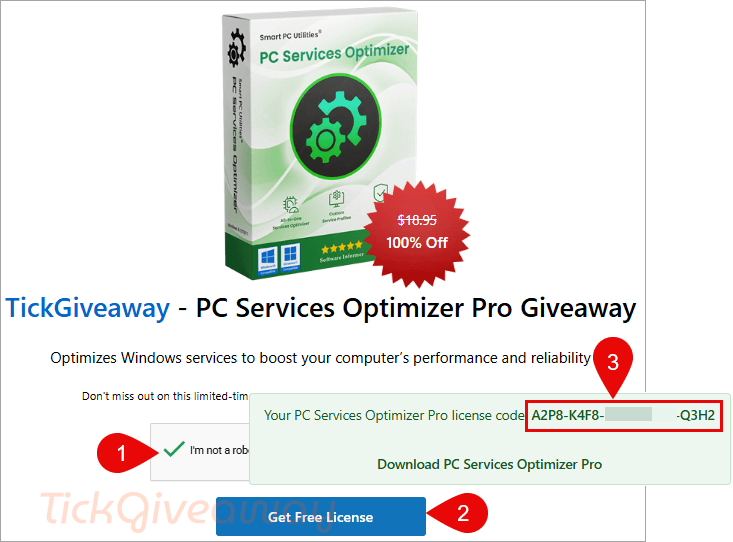 pc services optimizer pro giveaway page
