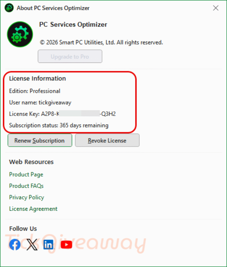 PC Services Optimizer Pro 1-Year Free License Giveaway