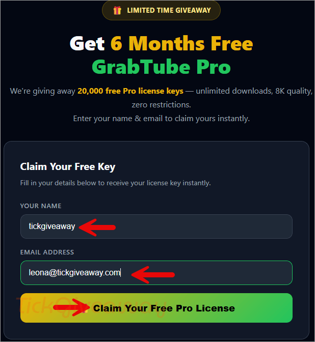 grabtube giveaway page