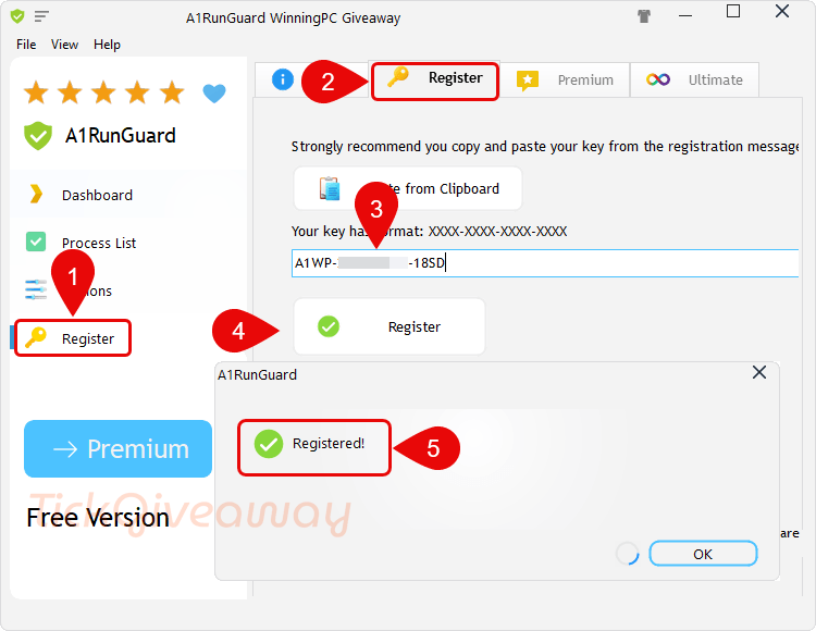 register a1runguard premium code