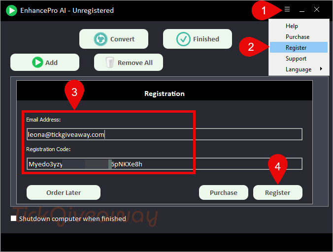 register enhancepro ai code