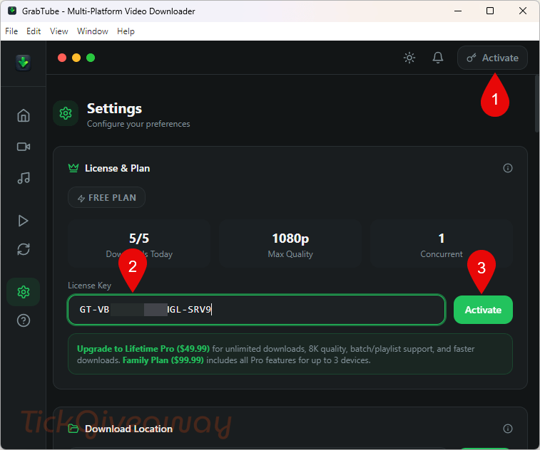 register grabtube pro code