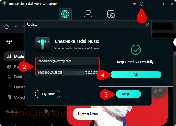 register tunesmake tidal music converter key