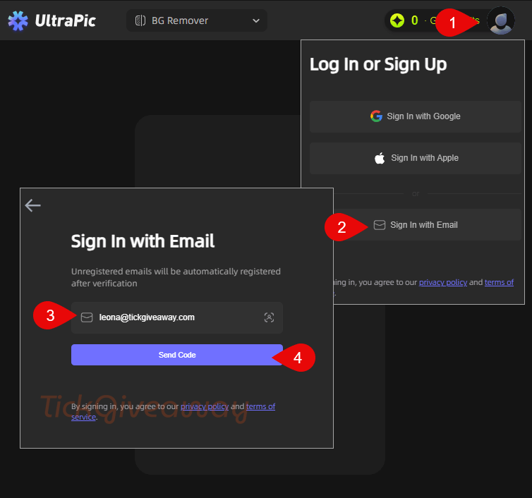 sign up ultrapic