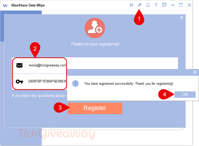 activate ireashare data wipe key