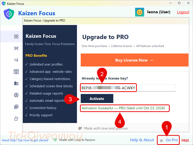 activate kaizen focus pro code