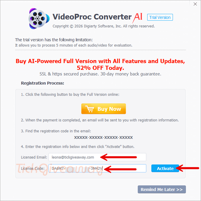 activate videoproc converter ai code