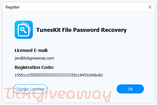 tuneskit file password recovery giveaway key