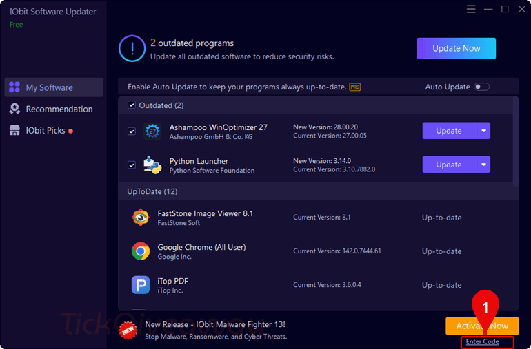 enter iobit software updater pro key