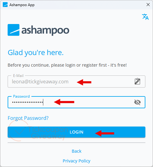 login ashampoo account