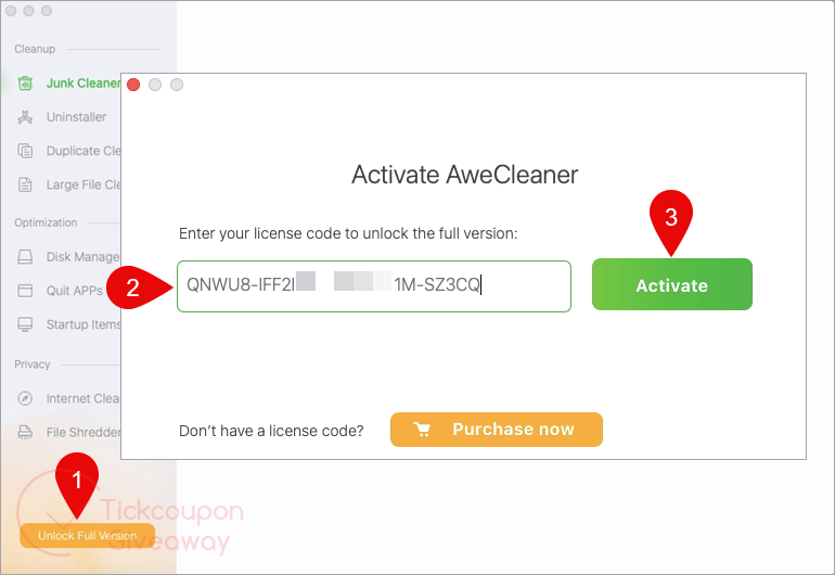 activate awecleaner for mac code