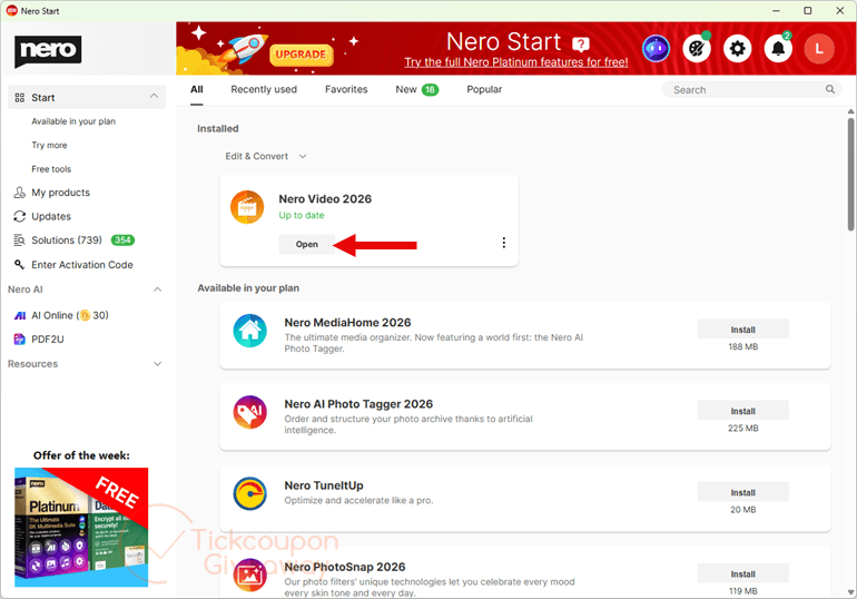 Mở Nero Video 2026 SE miễn phí