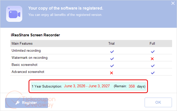 subscription ireashare screen recorder