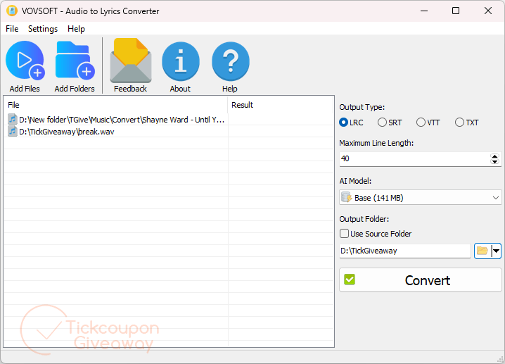 vovsoft audio to lyrics converter main screenshot Vovsoft Audio to Lyrics Converter