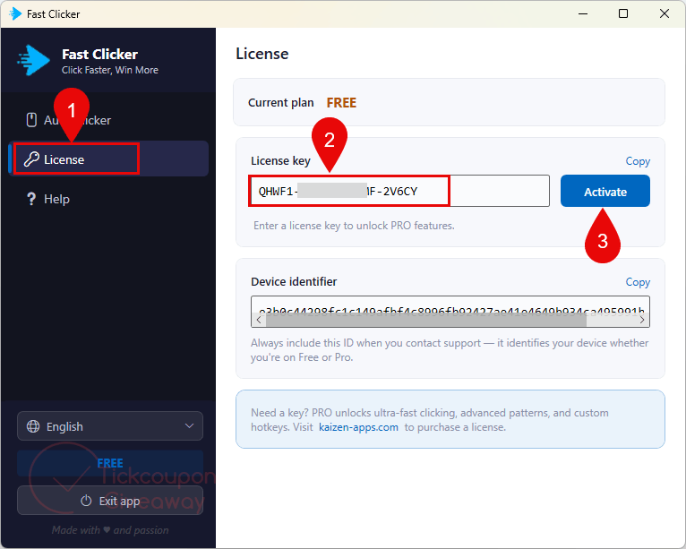activate kaizen fast clicker pro key