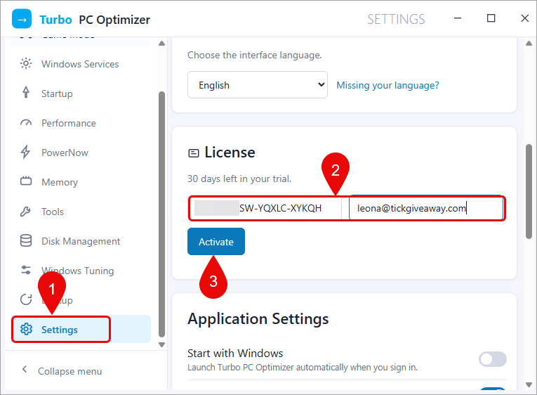 activate softorbits turbo pc optimizer code
